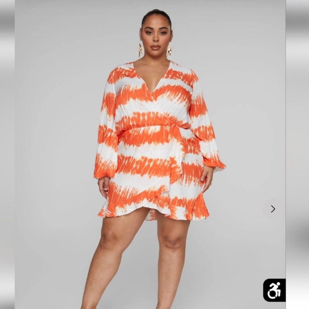 Orange Striped Mini Wrap Dress from Fashion to Figure